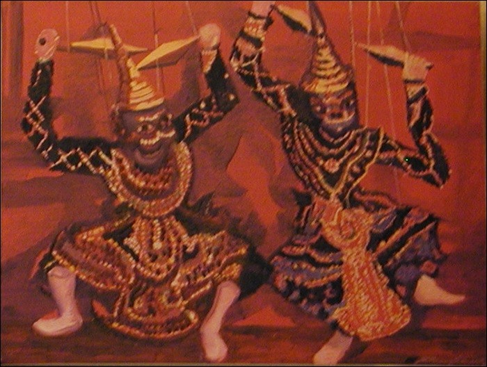 (Zwei Marionettenclowns) (50 x 40 cm)