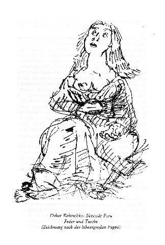Oskar Kokoschka, Sitzende Frau, Feder und Tusche (Zeichnung nach der lebensgroßen Puppe)