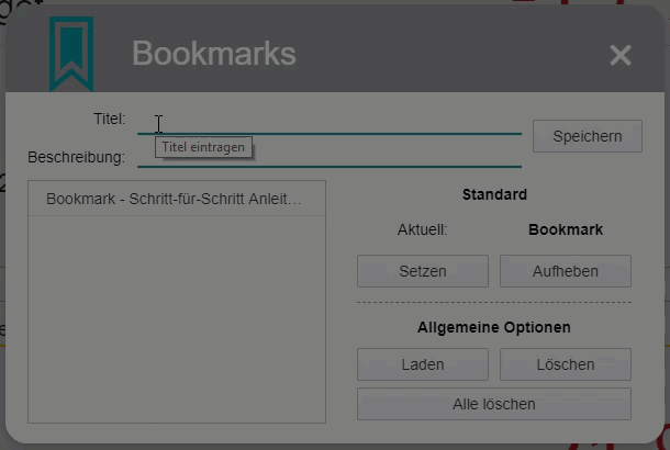 Funktionen des Bookmark Managers