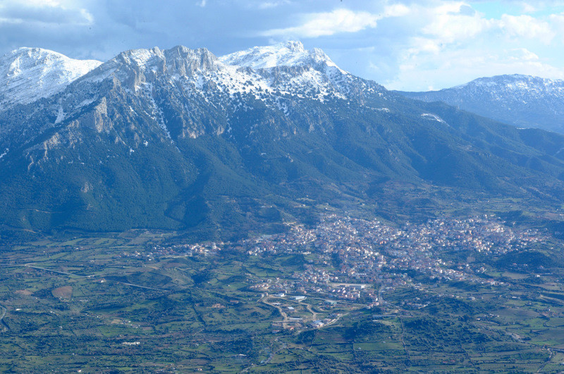 Snow capped Supramonte mountain