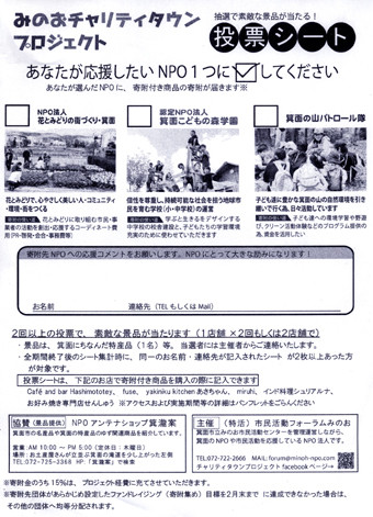 寄付先の「投票シート」（投票実施店に置いてあります）