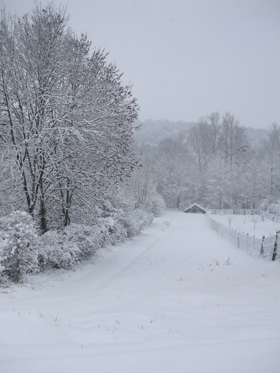 Morienval sous la neige (Décembre 2010) avec vue sur un lavoir au loin