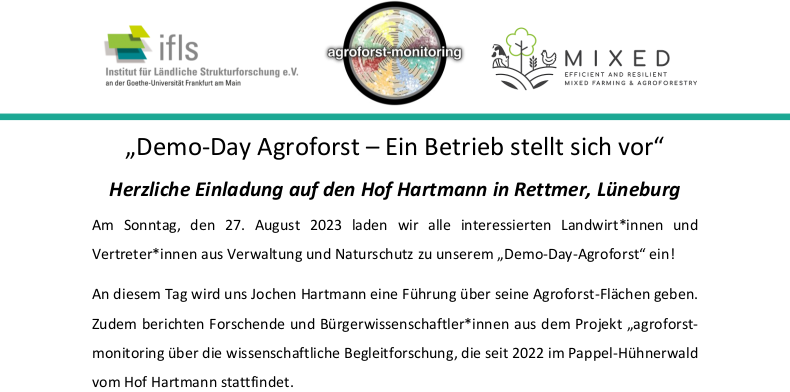Demo-Day Agroforst am 27. August 2023 auf dem Hof Hartmann in Rettmer
