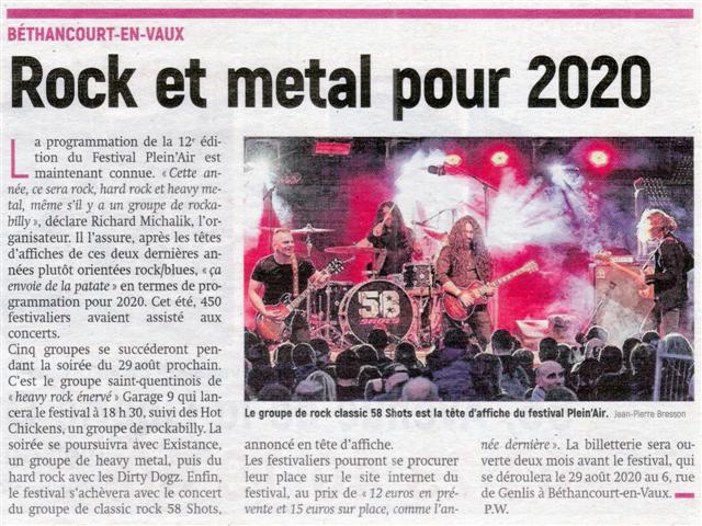Article de presse "l'Aisne Nouvelle" annonce du programme 2020 en Janvier et finalement reporté en 2021.