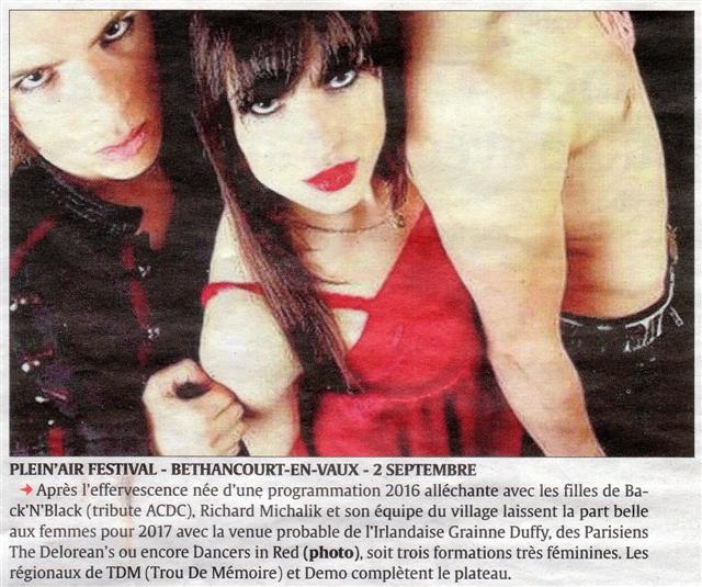 Article de presse : L'Aisne Nouvelle.  GRAINNE DUFFY est annoncée (PROBABLE) sur cet article de presse mais pour divers raison, elle est remplacé par une autre tête d'affiche : LAURA COX BAND.
