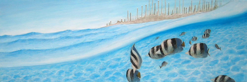 Unter Wasser, 140 x 50 cm, Acryl/ Mischtechnik (verkauft)