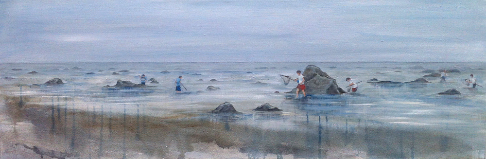 Muschersucher Normandie, 120 x 40 cm, Acryl/ Mischtechnik