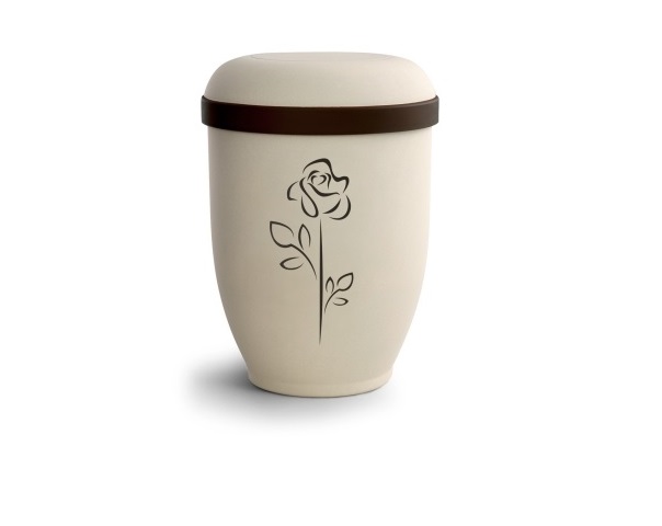 Nr. 2052 - Crémefarbende Urne im Samtton mit Motiv: Rose