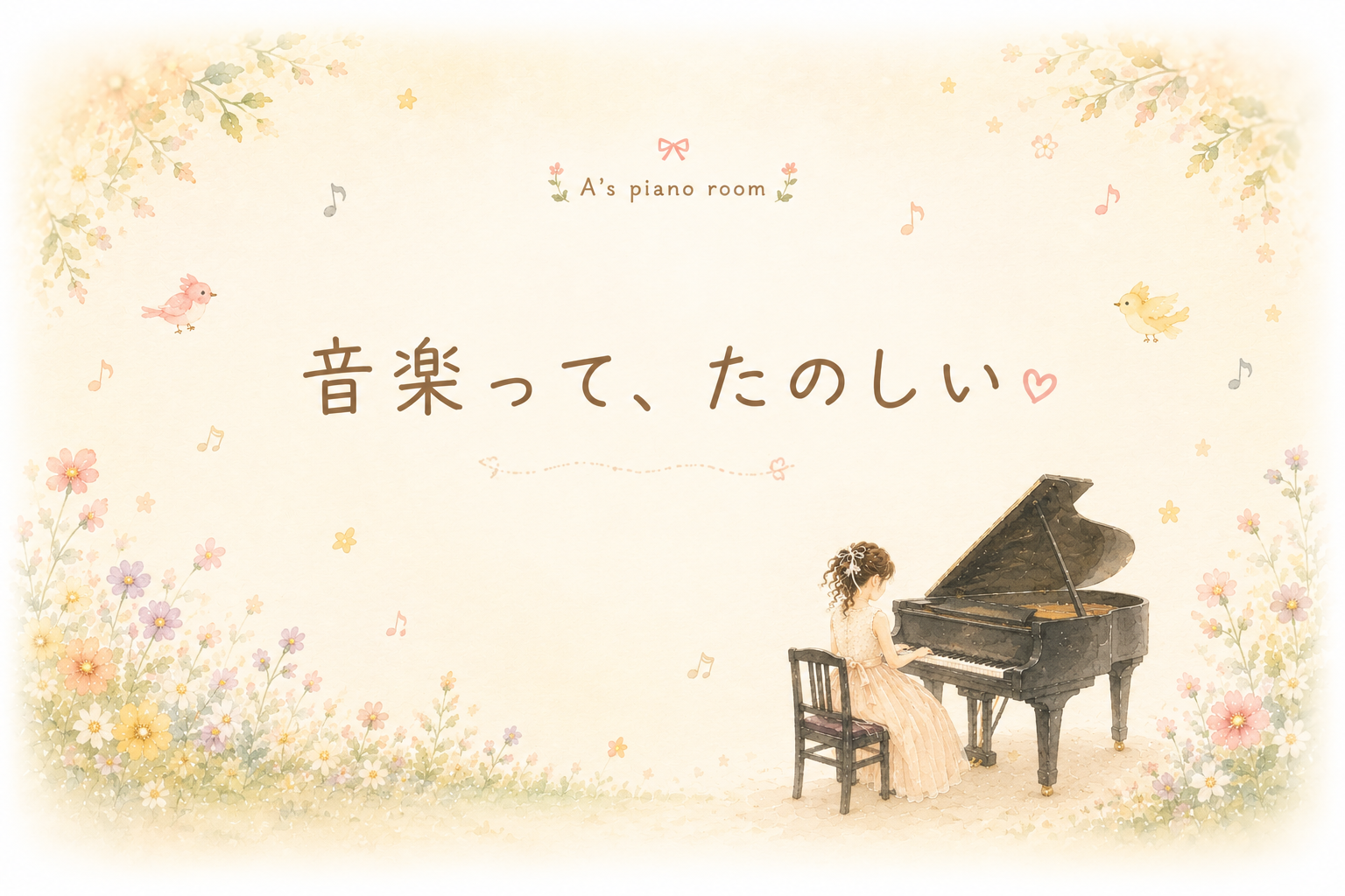 女の子がグランドピアノを弾いているピアノ教室のトップ画像