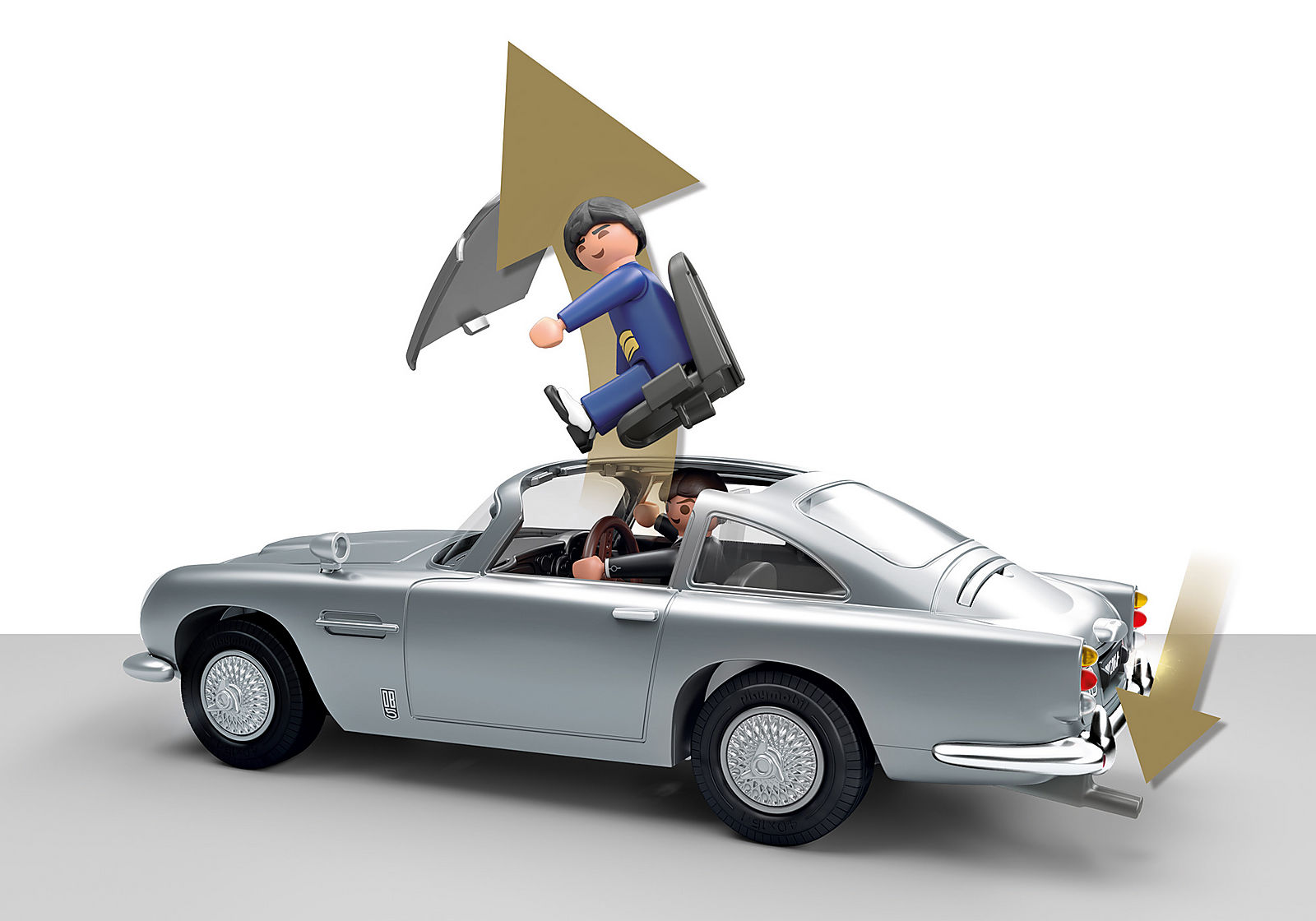 ASTON MARTIN DB5 JAMES BOND PLAYMOBIL – ÉDITION GOLDFINGER -Siège passager gauche éjectable.