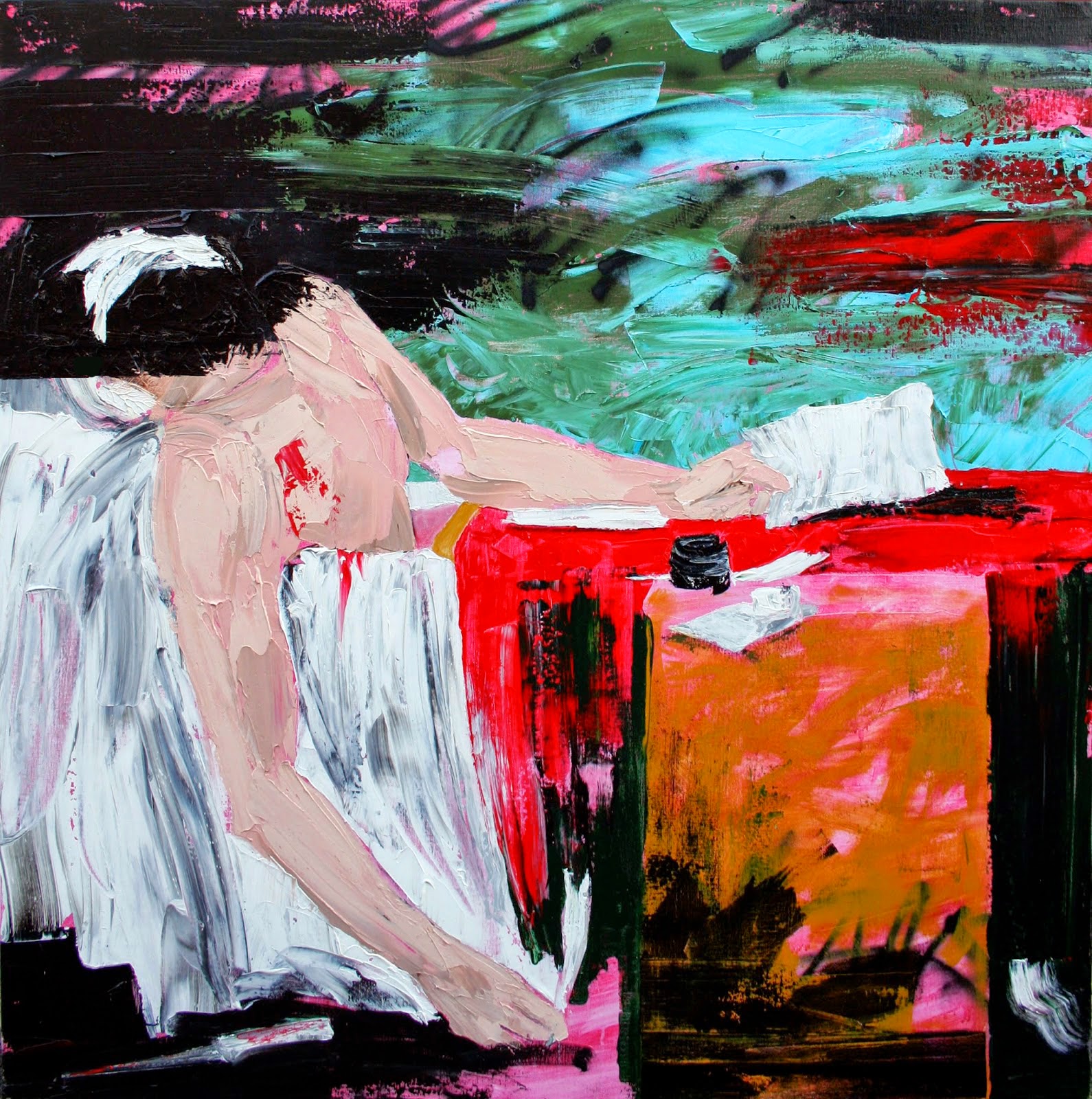 Marat assassiné Peinture aérosol et acrylique sur toile 150 x 150 cm - (David, "La mort de Marat") © Éric Citerne