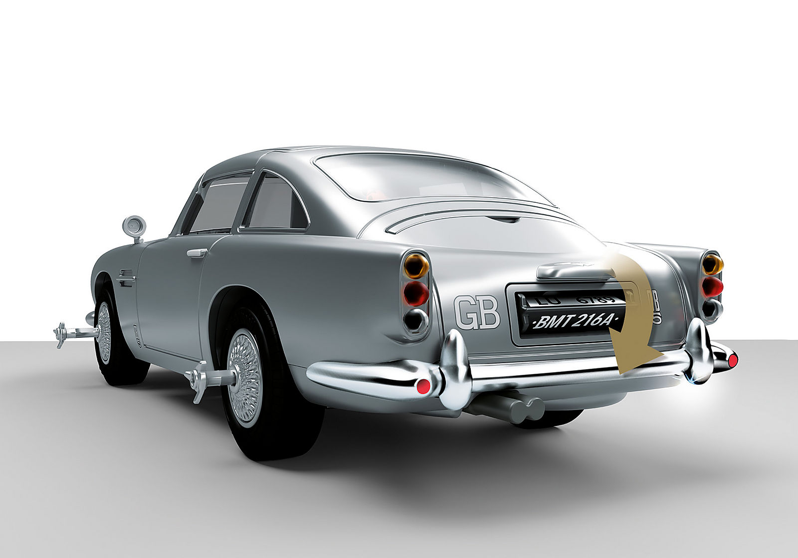 ASTON MARTIN DB5 JAMES BOND PLAYMOBIL – ÉDITION GOLDFINGER - Les plaques d’immatriculation avant et arrières pivotent.