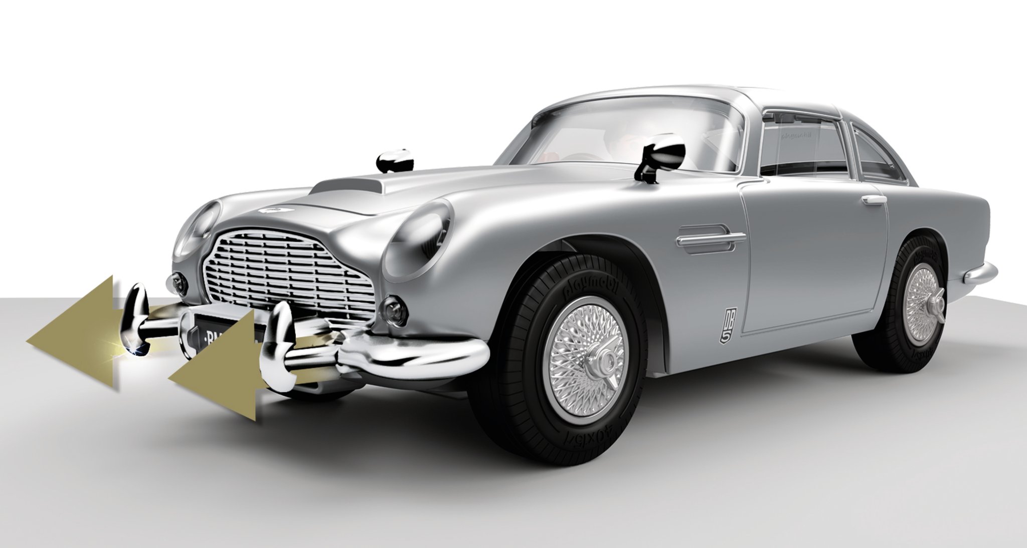 ASTON MARTIN DB5 JAMES BOND PLAYMOBIL – ÉDITION GOLDFINGER - Pare-chocs avant et arrière extensibles.