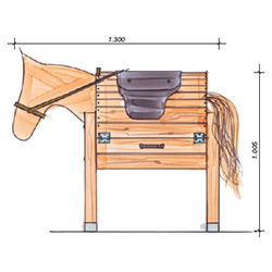 Detaillierte Hinweise zur Größenangabe und weiterer Attribute, um angemessen ein Holzpferd kaufen zu können.