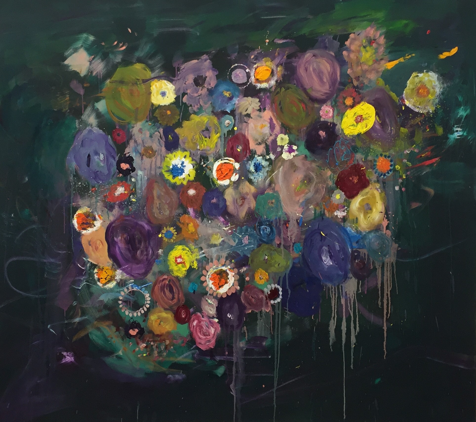 Ronald Kodritsch, "punky flowers, (Biing Ronnie Klimtovich)", Öl auf Leinwand, 180 x 160 cm, 2019🔴