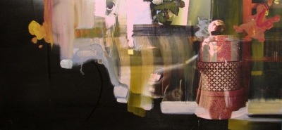 Yvette Gellis, "Vienna Window #2" Öl, Acryl, Fotocollage auf Leinwand, 50x107 cm, 2011