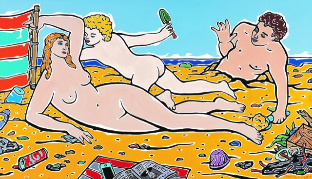 Moritz Götze, Strandspiele, 2021, Öl auf Leinwand, 80x140 cm 