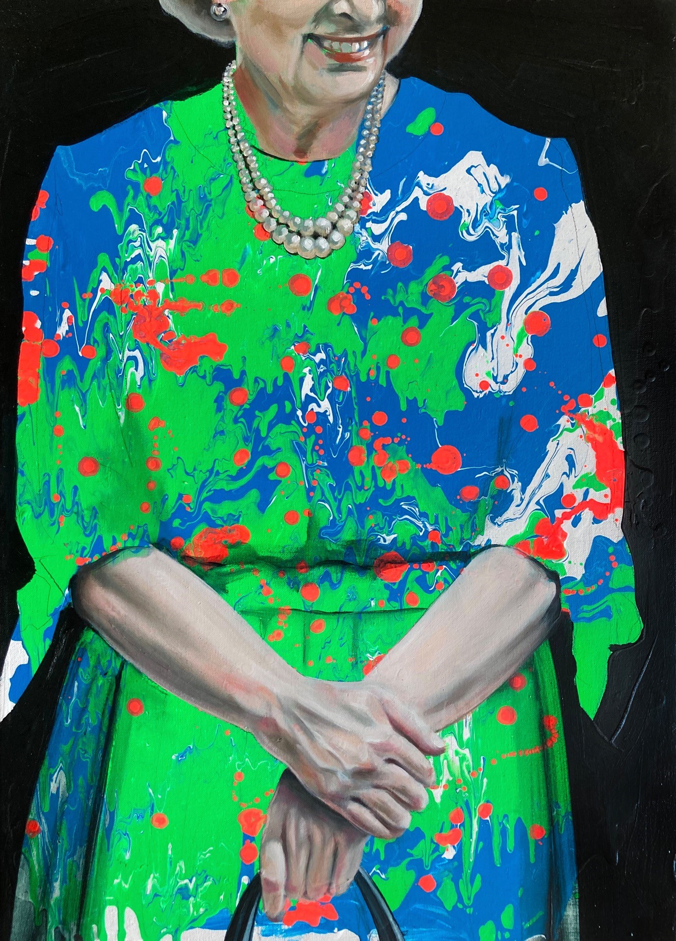 Katharina Karner, Camouflage Royale 01, Acryl und Öl auf Leinwand, 70 x 50 cm, 2022
