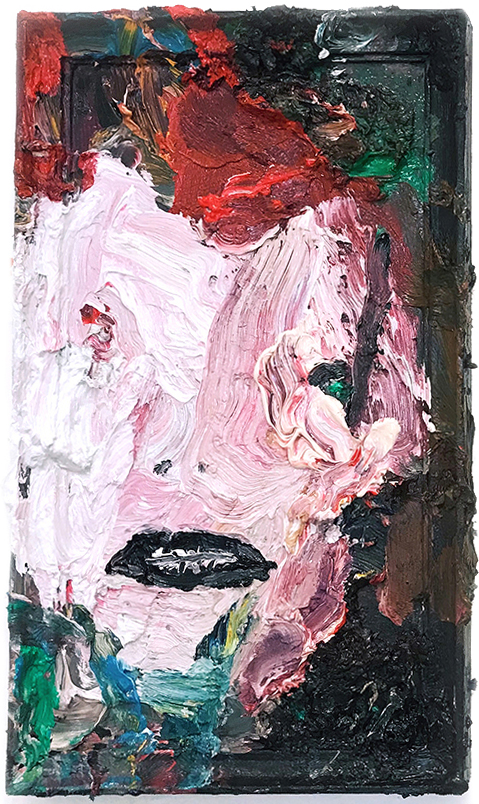 OLGA SHCHEBLYKINA, Portrait, (Thats not us), Öl auf Leinwand, 30 x 15 cm, 2022