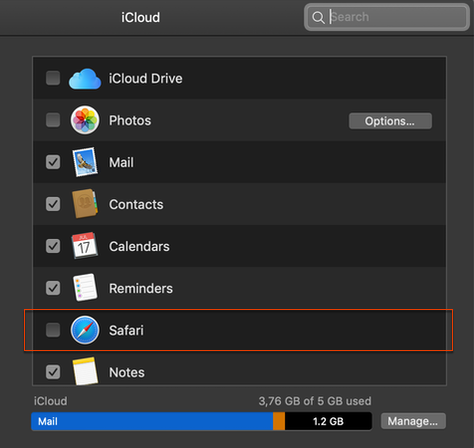 Deactivate syncing Safari Data to iCloud | System Preferences > iCloud