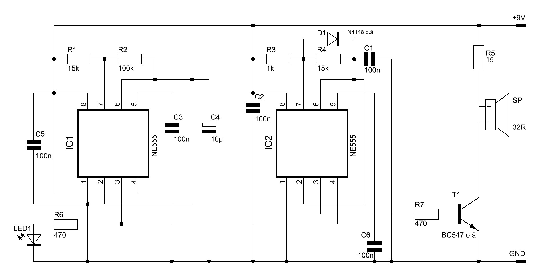 NE555-Signalgeber - Elektronische Basteleien