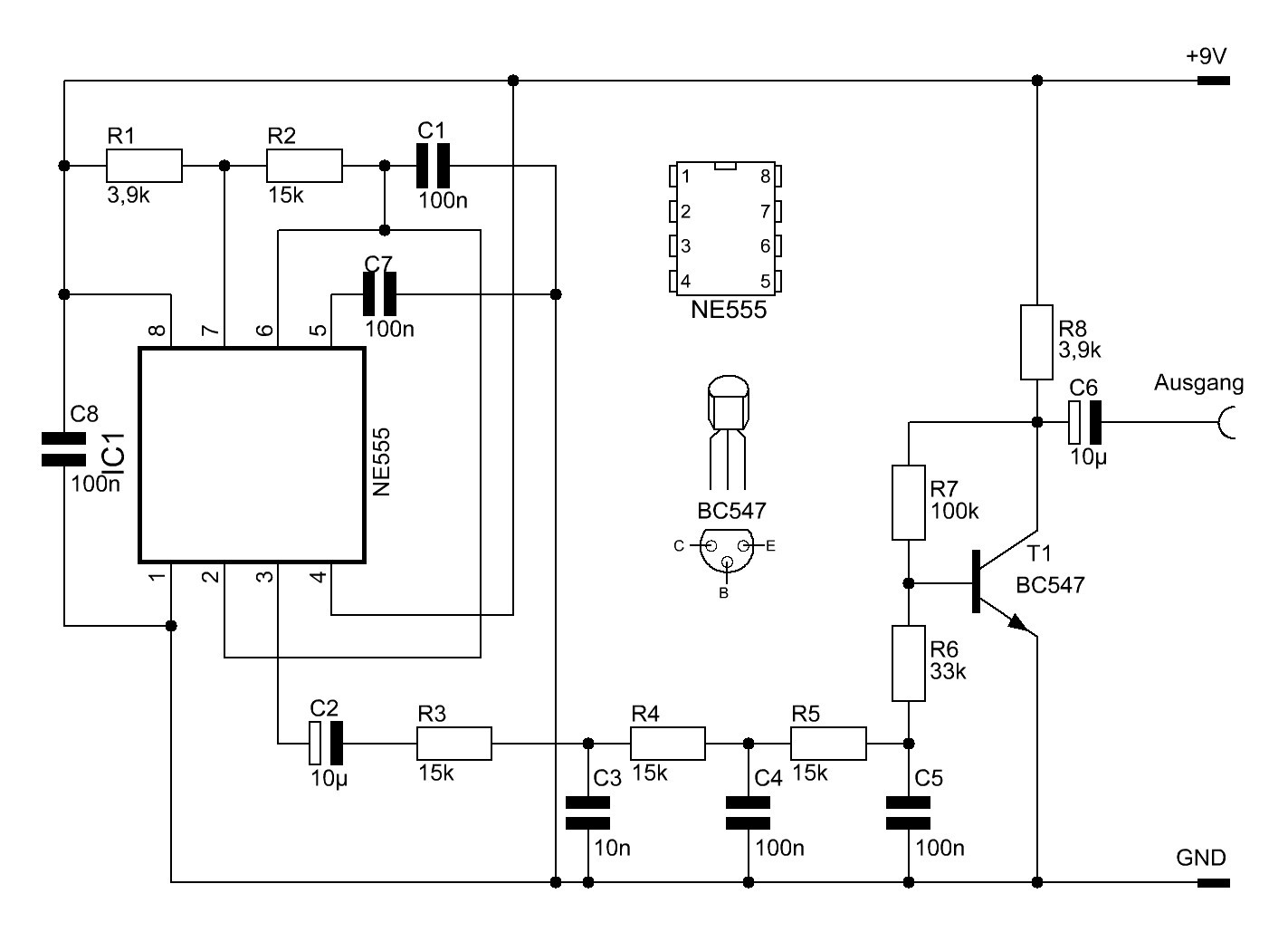 Sinuswellen mit dem NE555 erzeugen - Elektronische Basteleien