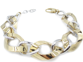 Bracciale Catena Maglia Ovale In Oro Bicolore 18 kt gr. 15.50