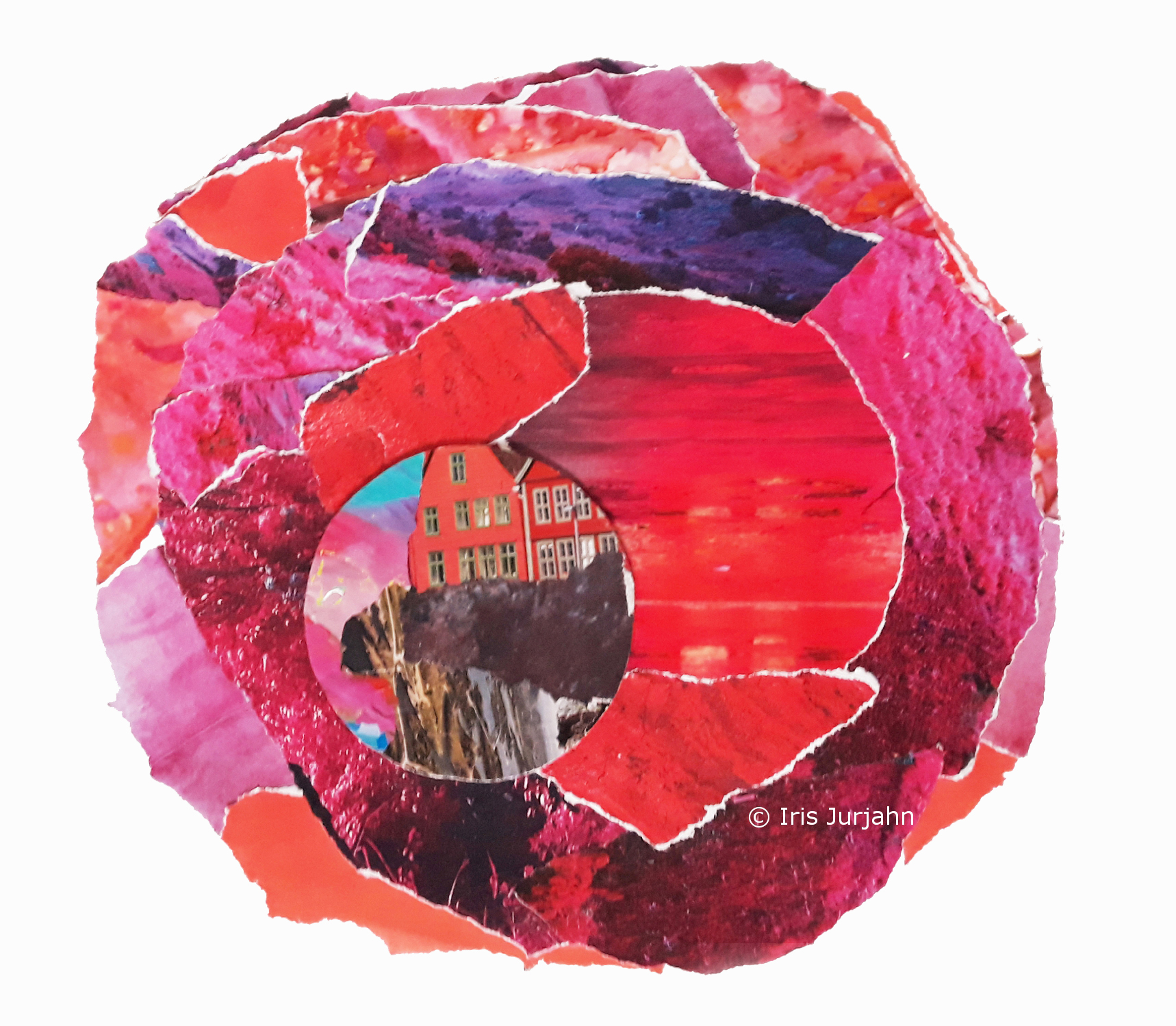 Red end, Papiercollage, 32 x 32 cm (inkl. Objektrahmen), 2019