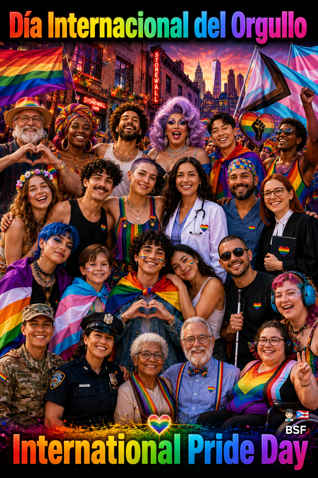 [Los históricos disturbios de Stonewall, NY] 👨🏻‍⚕️🇵🇷"NO daremos ni un paso atrás". Hoy es la conmemoración a nivel internacional del 57 aniversario de los hechos ocurridos la noche del 28 de junio, en Stonewall (Estado de Nueva York, EUA🇺🇲). Momento histórico que marcó el inicio de una revolución en búsqueda de visibilidad, respeto, equidad, igualdad, inclusión, diversidad y libertad.  Por los que ya no están, por los que estamos y por las generaciones futuras sigamos marchando y celebrando "hasta que la igualdad se haga costumbre"🌈🥳  ¿Quieres conocer que paso la noche del 28 de junio de 1969, en la revolución en Stonewall?🤔 Visita nuestro Fanpage y busca esta publicación para acceder a un artículo educativo vía Encyclopaedia Britannica  Ademas encontrarás otros artículos periodísticos de organizaciones fidedignas y confiables.   #DíaDelOrgullo 🏳️‍🌈 #Orgullo 🏳️‍⚧️ #PrideSeason2026 🎉 #Stonewall  🥂🪭💄👡👮🏻‍♂️ #NewYork 🗽💙🍎  #Agenda2030 🇺🇳 #PuertoRico 🇵🇷🔥❤️