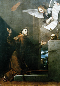 Jusepe Ribera, San Francisco recibe los 7 privilegios del ángel, SXVII, Palazzo Bianco, Génova