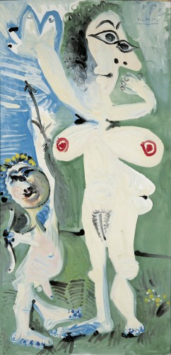 Venus y Cupido. Picasso.13 diciembre 1968.Óleo sobre lienzo.195x97cm.Colección Würth Alemania."Donde se podía encontrar en 1907 una mujer desnuda sino en un burdel?" Delirantes imágenes y algo de extravío pornográfico...