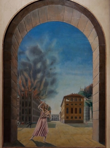 Gigiotti Zanini.El incendio 1924.Museo de Arte Moderno y Contemporáneo de Trento e Rovereto. Pintor y arquitecto de algunos de los edificios neoclásicos de Milan,pina con sentido de rigor y encanto que define su arquitectura con escenografias teatrales.