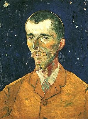 Van Gogh.Eugéne Boch 1888.Hijo de un industrial belga,amigo de The su hermano.2Cabeza fina de verde mirada recortado en cielo estrellado de azul ultramar" escribe en su diario.