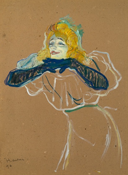 Toulouse Lautrec estuvo alejado de la visión erótica y pornográfica de Picasso. Yvette Guilbert cantando"Linger,Longer,Loo" 1894.Óleo sobre cartón.Pushkin Museum.