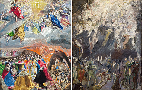 El Greco, Adoración en Nombre de Jesus o Alegoría de la Liga Santa de 1577 fue un claro referente para Max BECKMANN,Estudio para la Resurrección I de 1907.