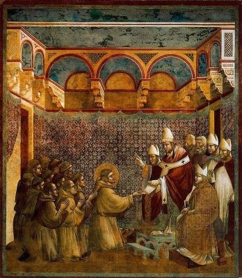 Inocencio III aprueba la vida comunitaria de San Francisco. Giotto. Basílica de San Francisco de Asís,Italia