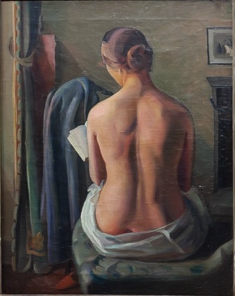 Mario Tozi.Donna seduta di schiena.Mujer sentada de espaldas 1926. Museo del Paesaggio,Verbania. La afirmación del moderno clasicismo, bañado por una luz que modela las formas.