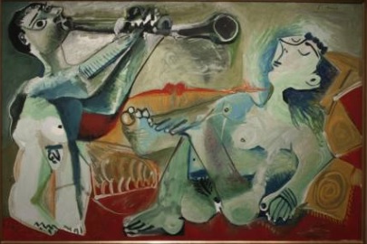 Picasso. La serenata. Bucólica escena de corte amoroso, regresa con fuerza al tema del burdel al final de su etapa con una agresividad horrenda.