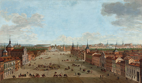 A.Joli.Vista de la Calle Alcalá de Madrid. 1754. Hay 5 réplicas conocidas, acabó inaugurando este género en Madrid, escenario de acontecimientos políticos y religiosos.