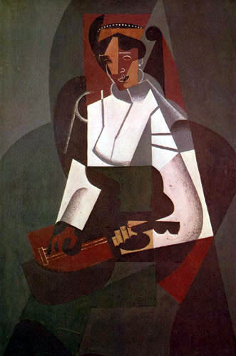 Juan Gris.Mujer con mandolina según Corot, 1916.Maestro del cubismo junto a Picasso.Tuvo escaso predicamento en los circuitos culturales españoles, a pesar de serlo desarrolló su obra en Francia.