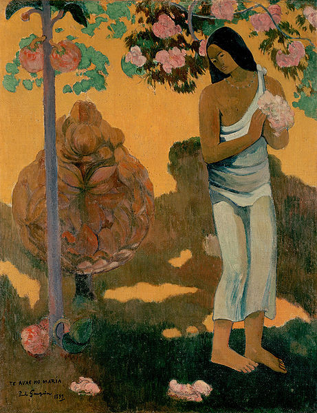 Paul Gauguin.1899. Te avae no María (El mes de María) El florecimiento de la vegetación constituye un asunto central que destaca sobre fondo amarillo.Oleo sobre lienzo