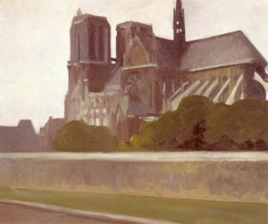 E. Hopper. Notre Dame.11907.Óleo sobre lienzo.59x73.Whitney Museum of American Art.Nueva York. Arquitectura protagonista de atmósfera indefinida, fachadas grises de su etapa parisina, lienzos inacabados, disolución de formas.