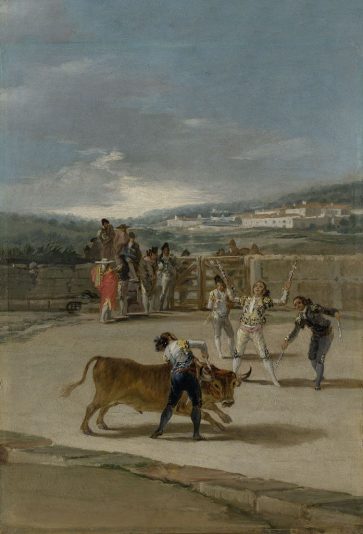 Banderilleros.1793.Francisco de Goya.42x32cm.Durante su convalecencia en 1793 desarrolló un gusto por lo trágico las realizó al óleo sobre hojalata con imprimación clara,efecto de luminosidad y transparencia.Inventiva e imaginación remedio contra el tedio