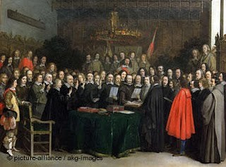 Paz de Westfalia, 1648, Tratado que significó el fin de la hegemonía española en Europa y el comienzo del expansionismo francés con Luis XIV. Se reconoce la independencia de las provincias holandesas de España.