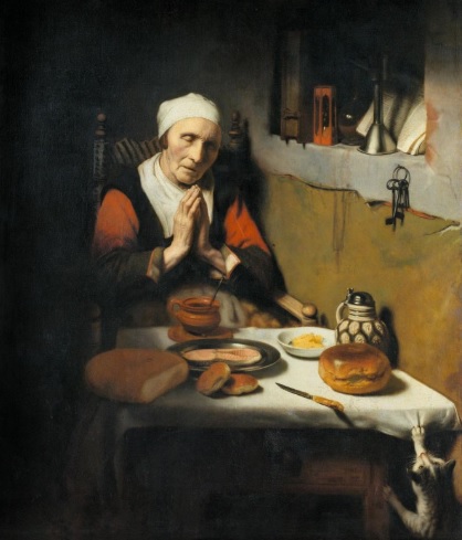 Nicolas Maes.Anciana bendiciendo la mesa 1656.Óleo sobre lienzo 134x113cm.Amsterdam Rijksmuseum.