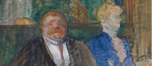 Toulouse Lautrec.En el café,el cliente y la cajera anémica 1898. Guasch sobre cartón 81x60cm.Zurich. La caricatura de los bajos fondos, se rompen las viejas jerarquias y nace un nuevo lenguaje artístico.