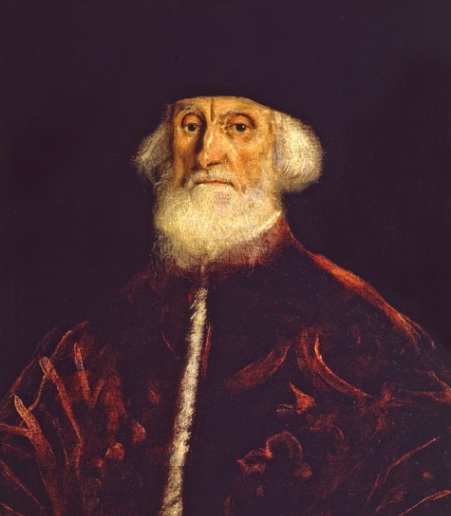 Jacopo Tintoretto. Retrato del procurador Jacopo Soranzo, 1550. Óleo sobre lienzo.76x50cm. Pinacoteca de Milán. Este personaje ocupó en el estamento sociopolítico veneciano un eslabón justo inferior al Dux.Vestimenta carmesí con estola,todo un ceremonial.