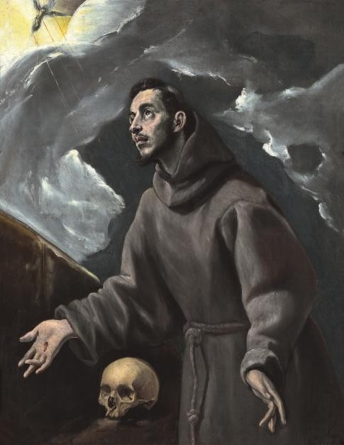 El Greco.La estigmatización de San Francisco 1580. En la misma époce del Expolio. "Comenzaron a aparecer en sus manos y pies las señales de los clavos, al modo que había visto al crucificado".Este hecho milagroso lo cuenta Tomas de Celano.