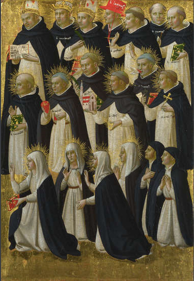 La Beata Catalina de Siena es la primera por la izquierda en primera fila, posición que indica la importancia que tenía en la orden, faltaban décadas para ser canonizada.