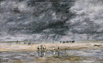 Eugène Boudin.Figuras en la playa,1893.Óleo sobre lienzo.35x59cm.Museum of Fine Arts,Boston.